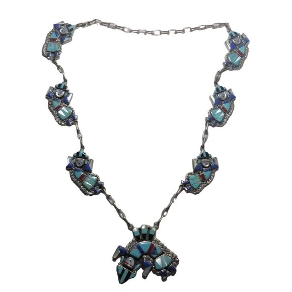 Vintage Zuni Sterling Silver Rainbow Man Necklace 25" Chain Handcrafted With Inl - Picture 6 of 9